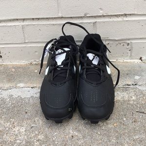 UA softball cleats. Small scuff toe of right shoe